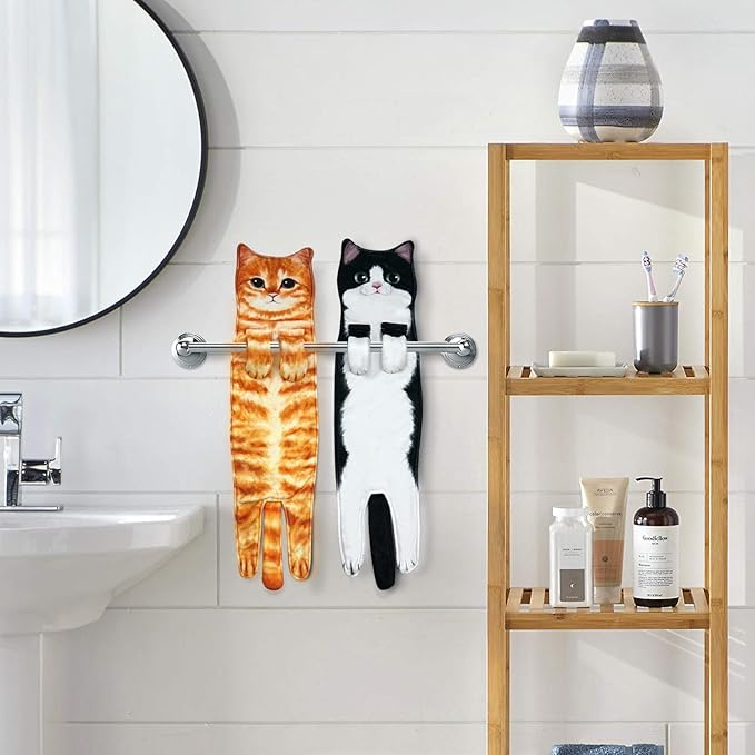 PAT JUUMG Funny Cat Hand Towels for Bathroom Kitchen Decor, Cute Decorative Hanging Face Towels, Super Absorbent Soft, Housewarming Gift, Cat Lovers Gifts for Women (PAT US-4 Pack-Towel)
