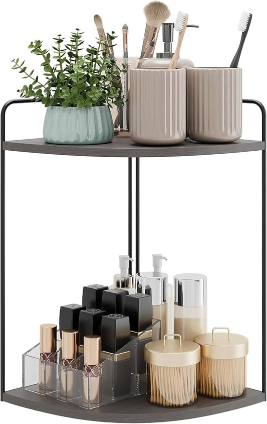 Bathroom Counter Organizer,Countertop Organizer,Vanity Organizers,Bathroom Storage,Bathroom Sink Caddy,Counter Shelf,Corner Counter,Corner Shelves(Black-Grey)