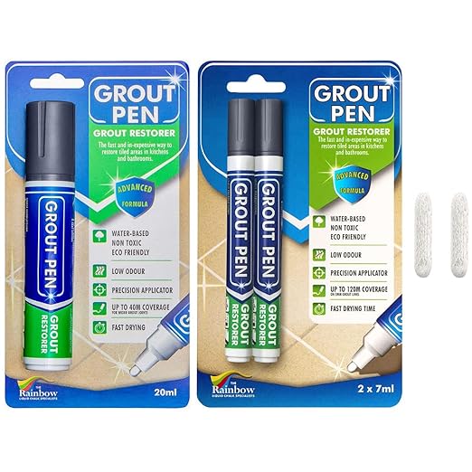 Grout Pen Tile Paint Marker: Dark Grey 2 Pack with Extra Tips (Narrow, 5mm) & Large Dark Grey (Wide, 15mm Tip) - Waterproof Grout Colorant and Sealer Pen to Renew, Repair, and Refresh Tile Grout