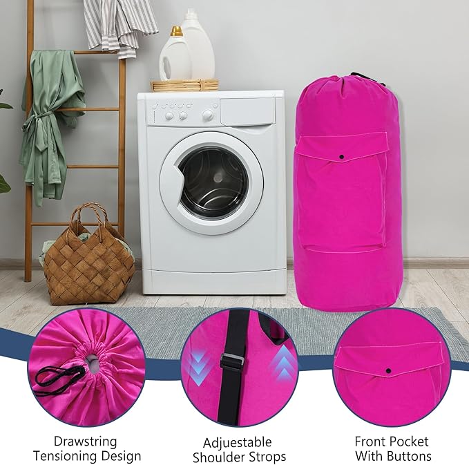 Sanlykate Canvas Backpack Laundry Bag - Extra Large Durable Dirty Clothes 2-3 Days Capacity with Adjustable Shoulder Strap & Front Pocket, for College Dorm, Apartment, Laundromats, Camping Travel