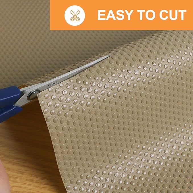 Shelf Liners for Kitchen Cabinets Waterproof - 10 Inch Wide x 396 inch Khaki Non-Adhesive Drawer Liner - Easy to Clean Pantry Cupboard Mat