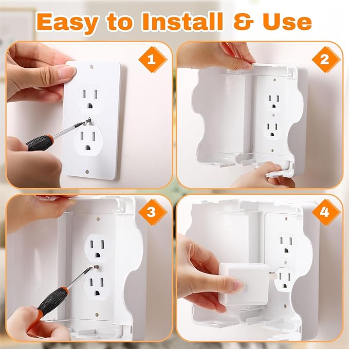 Safety Outlet Cover Box Wall Outlet Cover for Baby Proofing Extra Large Electrical Plugs and Adapters Receptacle Box Receptacle Protector with Childproof Lock & Cable Management (2 Pack)