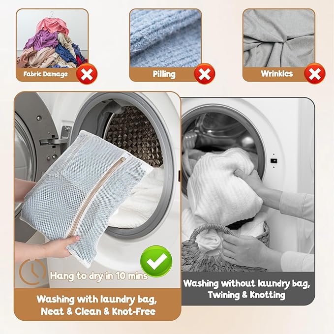 Cotton Mesh Laundry Bags, 4 PCS Delicate Laundry Bag 26"x 20", 20"x16", 16"x12", 12"x8" Garment Bag with Sturdy Zipper for Washing Machine, Lingerie, Clothes, Pants, Shoes