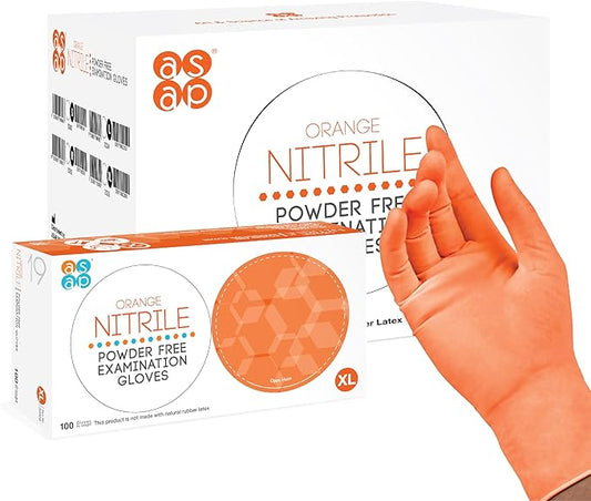 ASAP Orange Nitrile Gloves - Powder and Latex Free Disposable Gloves, Exam Gloves, Food Safe Gloves - 4 Mil