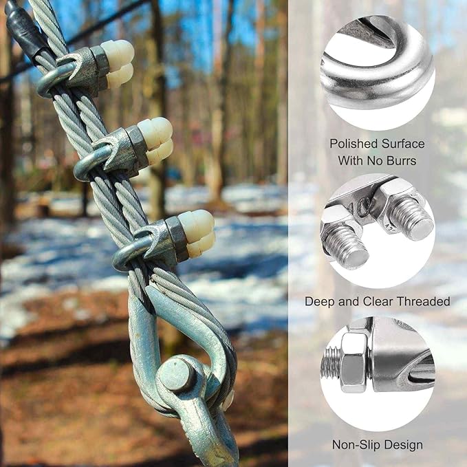 MECCANIXITY 36Pcs Wire Rope Cable Clip Clamps 1/4 Inch M6 Small 304 Stainless Steel U Bolt Saddle Fasteners Hardware for Secure Rigging Marine Guy Line Fence Clothesline, Silver