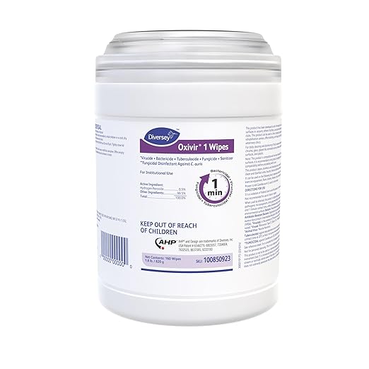 Oxivir Diversey 1 100850923 Disinfectant Cleaning Wipes, Pre-Moistened with Accelerated Hydrogen Peroxide AHP, Unscented, 160 Standard 6x7-Inch Wipes, 1-Canister