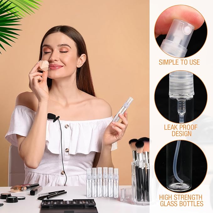 Tanlade 300 Pcs 5ml Mini Spray Bottles Refillable Clear Glass Travel Perfume Atomizer Mouthwash Bottle Cologne Small Sample Containers for Essential Oils, Retailers