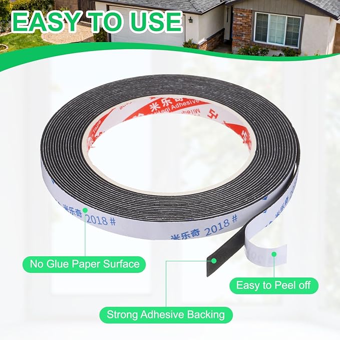 PATIKIL Sponge Rubber Foam Tape, 3/8" W x 5/64" t x 16.4ft l Self-Adhesive Foam Insulation Tape Weather Stripping for Window Door Soundproofing Weatherstrip AC Seal Strip, Black