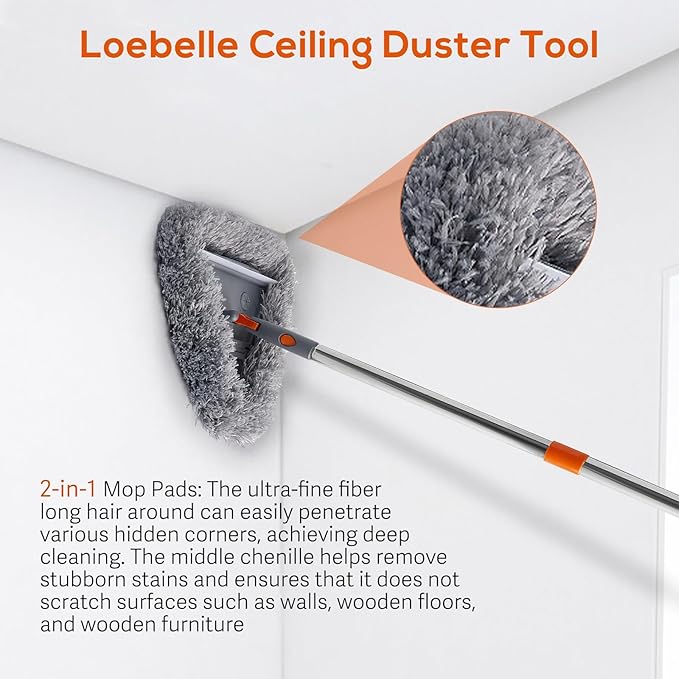 Base Boards Cleaning Tool with Long Handle 76 Inch, 360° Rotatable Wall Cleaner Mop Base Board Cleaner Tool, Wall Cleaning Mop with 10 Reusable Pads for Walls, Ceilings and Baseboards