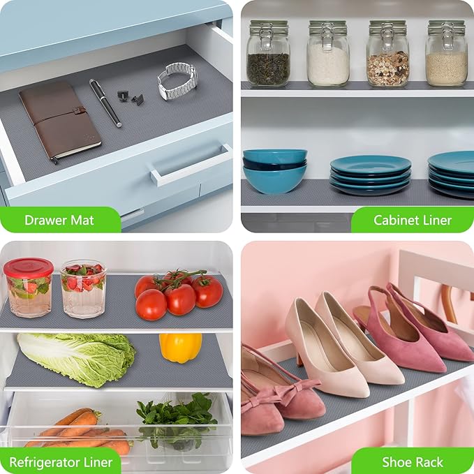 Shelf Liners for Kitchen Cabinets Refrigerator Liners Waterproof & Oil-Proof Kitchen Cupboard Liner Plastic Drawer Mats EVA Non Adhesive Fridge Liner for Shelves Gray 11.8 x 59 Inch