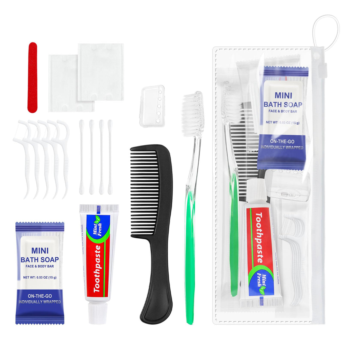 10 Sets Personal Hygiene Kit Bulk,Green 9-in-1 Travel Size - Image 1
