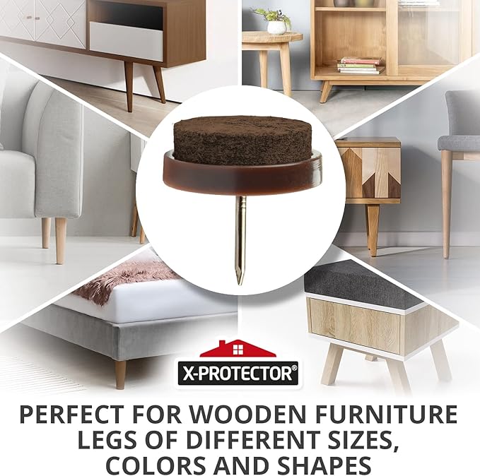 Nail-on Felt Pads X-PROTECTOR 40 PCS - 0.95" Felt Furniture Pads - Brown Chair Leg Floor Protectors - Nail in Furniture Pads for Furniture Legs - The Best Felt Chair Pads for Hardwood Floors (24mm)!