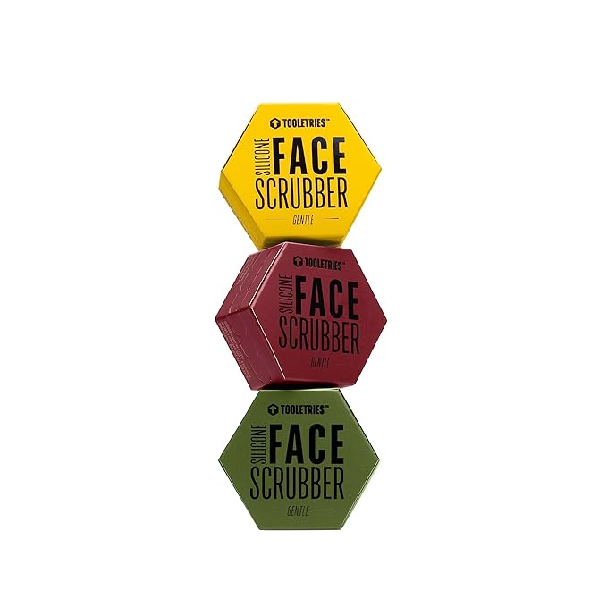 TOOLETRIES Men's Face Scrubber - Silicone Facial Cleansing Brush, Gentle Exfoliator Pad & Soft-Touch Massager - Removes Dead & Dry Skin - Long Lasting Bathroom & Shower Accessories - 3 Pack
