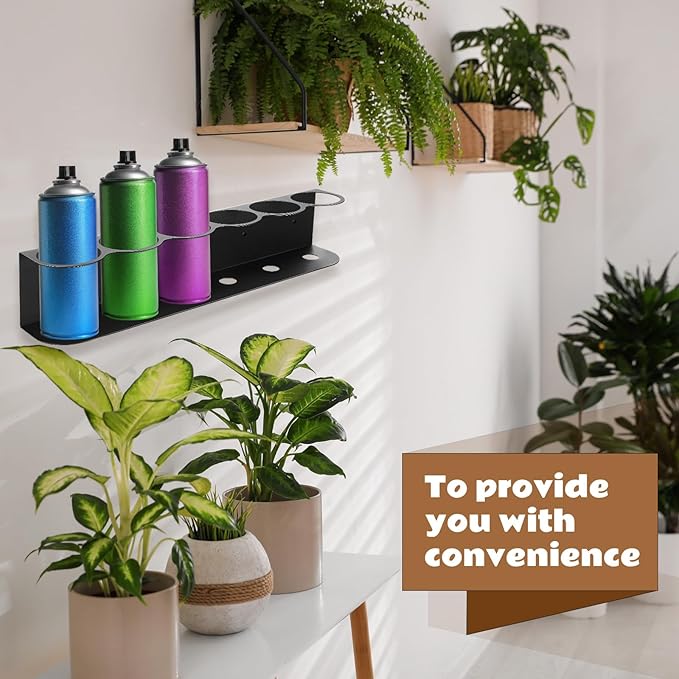 Therwen 2 Pcs 6 Holes All Purpose Steel Spray Bottle Holder Heavy Duty Can Holder Rack Organizer Easy Install Wall Mount Paint Spray Bottle Organizer Storage Rack for Garage Home Workspace(Black)
