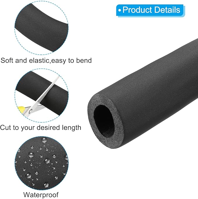 PATIKIL 70.9" L x 2" ID x 0.8" T Pipe Insulation Foam Tube, Water Pipe Insulation Tubing Heat Preservation for Plumbing Water AC Pipe Sprinkler Spigot, Black