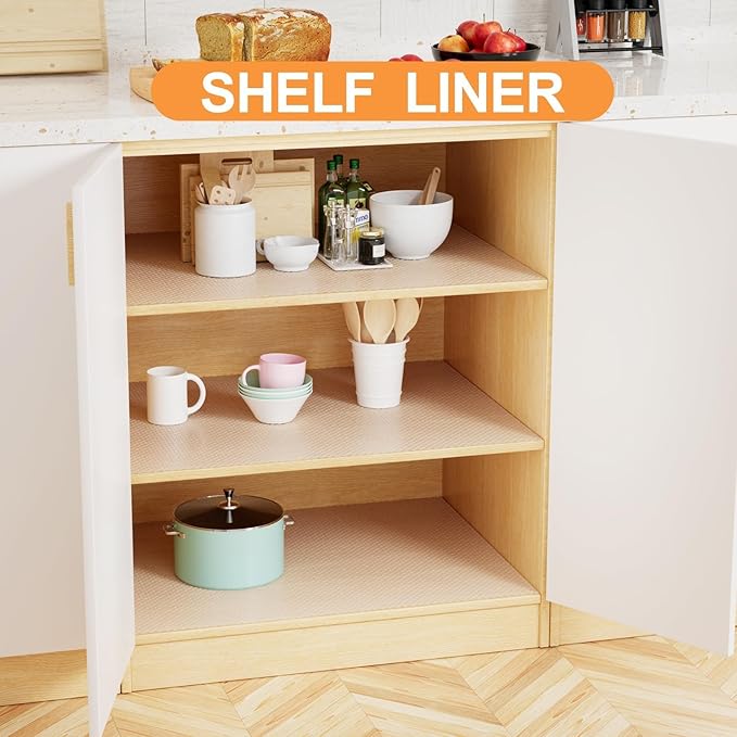 FLPMIX Shelf Liners for Kitchen Cabinets: Clear Waterproof Under Sink Mat 19" x 300" - Translucent Non-Adhesive Large Drawer Liner for Pantry Shelves Cupboard