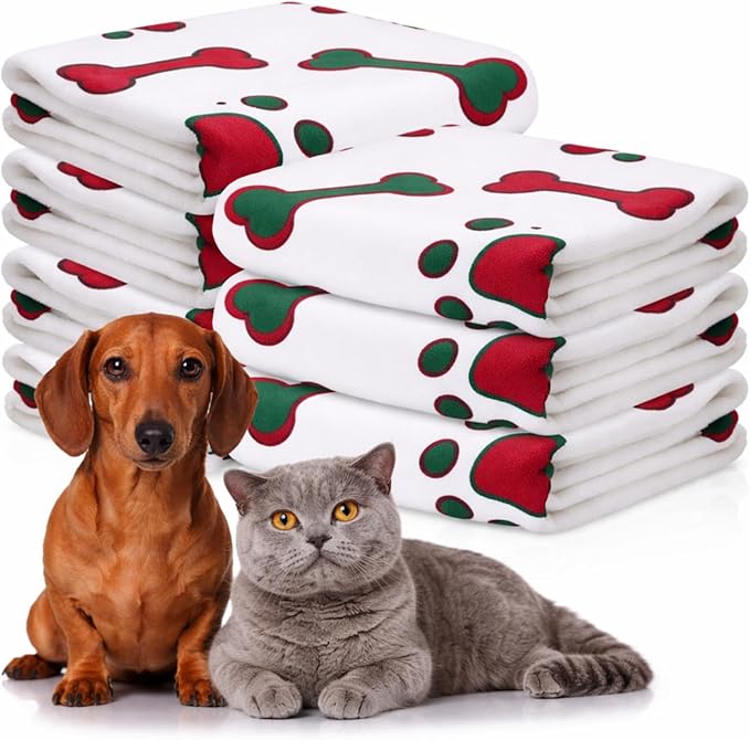 Chumia 8 Pcs Dog Towels for Drying Dogs Cats Pet Towels Bulk Puppy Microfiber Quick Drying Paw Bath Bathing Supplies Absorbent for Medium Pets (Red Green,40 x 24 Inch)