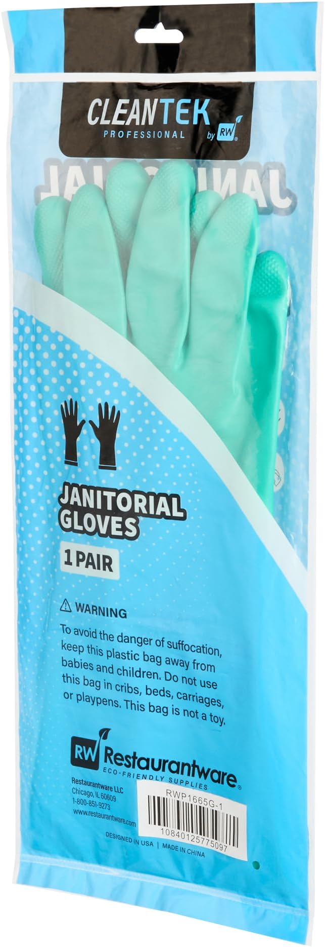 Restaurantware Green Cleaning Gloves 10 Pairs 15 Mil Thick Medium Heavy-Duty Nitrile Gloves With Long Cuff No-Latex Flock Lining For Use In Hospitals, Laboratories, Kitchens and Households