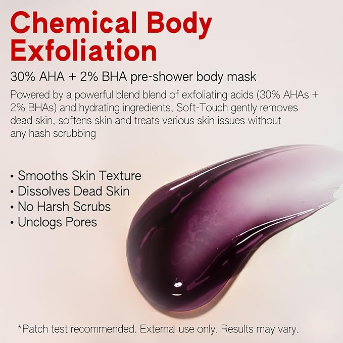 Chemical Body Exfoliator with 30% AHA & 2% BHA – Pre-Shower Body Mask for Smooth, Skin, Glycolic Acid & Salicylic Acid Formula, Body Exfoliant for Dead Skin Removal, body scrub alternative 150 ml
