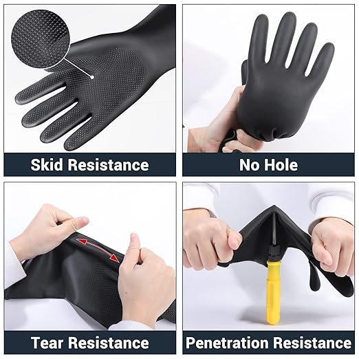 Thick Chemical Resistant Rubber Gloves, Waterproof Cleaning Protective Heavy Duty Gloves with Non-Slip Diamond Grip, 1 Pair XL