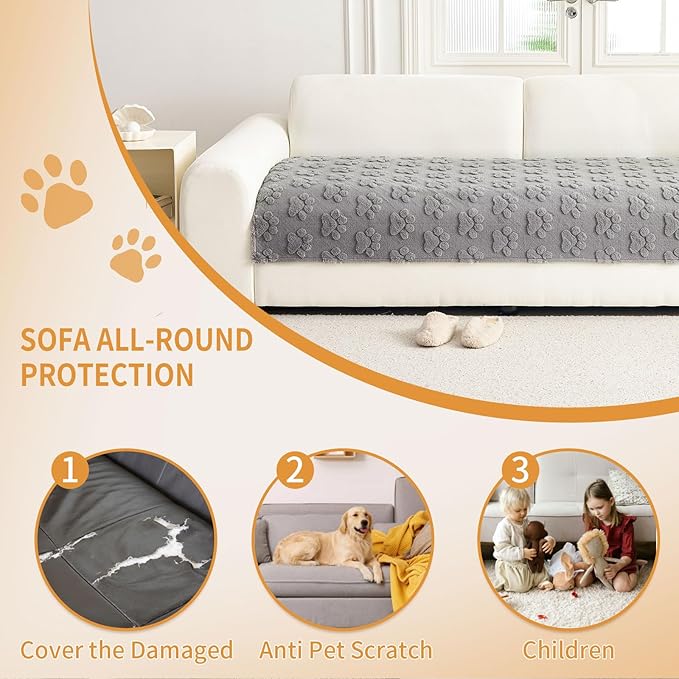 Waterproof Couch Cover for Dogs Washable,Fuzzy Pet Couch Covers for Sofa,Thick Soft Dog Mat Non-Slip Couch Covers for 3 Cushion Couch Sofa Pet Friendly (Grey, 35 * 95(1pc))