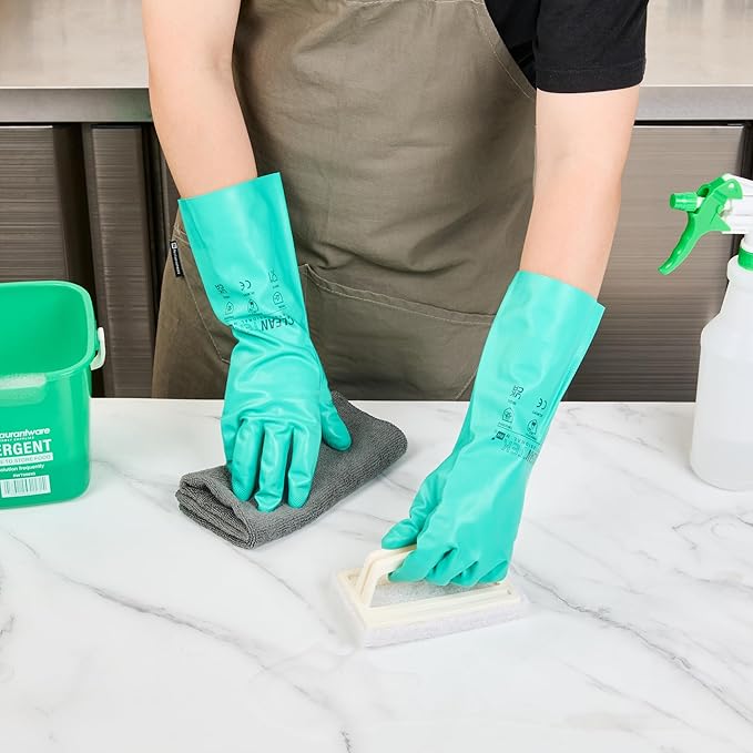 Restaurantware Nitrile Gloves 10 Count 15 mil Chemical Resistant Gloves Abrasion-Resistant Kitchen Cleaning Latex-Free Green