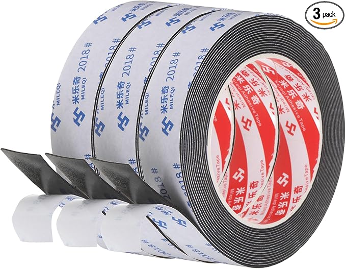 PATIKIL 3Roll Sponge Rubber Foam Tape, 63/64" W x 5/64" t x 16.4ft l Self-Adhesive Foam Insulation Tape Weather Stripping for Window Door Soundproofing Weatherstrip AC Seal Strip, Black