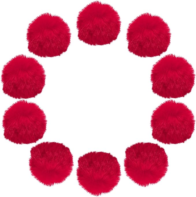 uxcell 2 Inch Faux Fur Pom Pom Balls, 10 Pcs Red Fluffy Soft Faux Fur Pom Poms for Hats with Elastic Loop for DIY Knitting Hats Keychain Scarves Gloves Bags Shoes Accessories