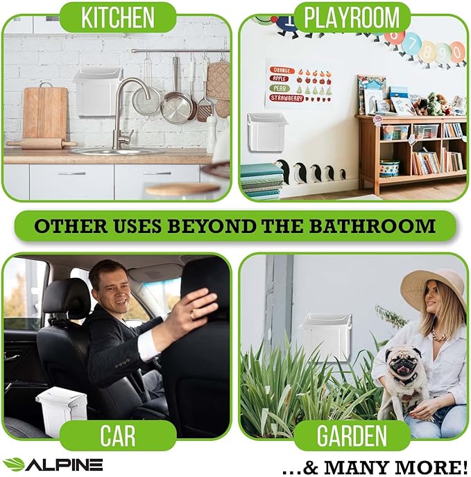 Alpine Sanitary Napkin Receptacle - Feminine Hygiene Disposal Container, Wall Mounted Trash Can with Odor Control Seal & Installation Hardware (White)