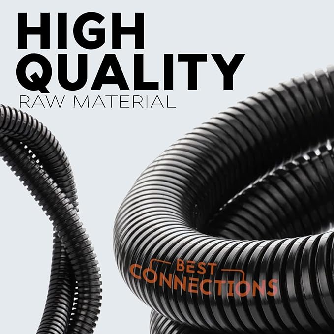 BEST CONNECTIONS 1/4" x 100 ft Split Wire Loom Flex-Guard Convoluted Tubing with Installation Tool - Protective Cable Sleeves for Automotive Home Electrical Wires Chemical Resistant Conduit Black