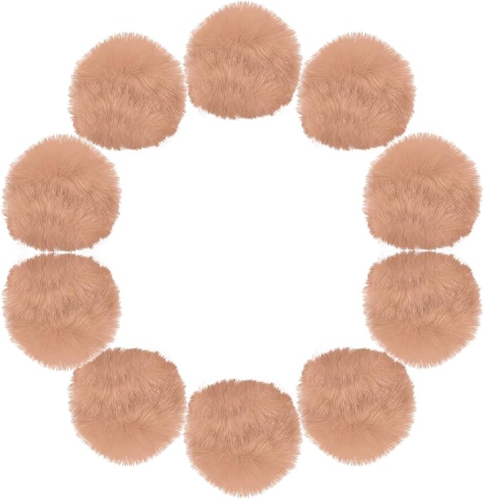 uxcell 3.5 Inch Faux Fur Pom Pom Balls, 10 Pcs Khaki Fluffy Soft Faux Fur Pom Poms for Hats with Elastic Loop for DIY Knitting Hats Keychain Scarves Gloves Bags Shoes Accessories