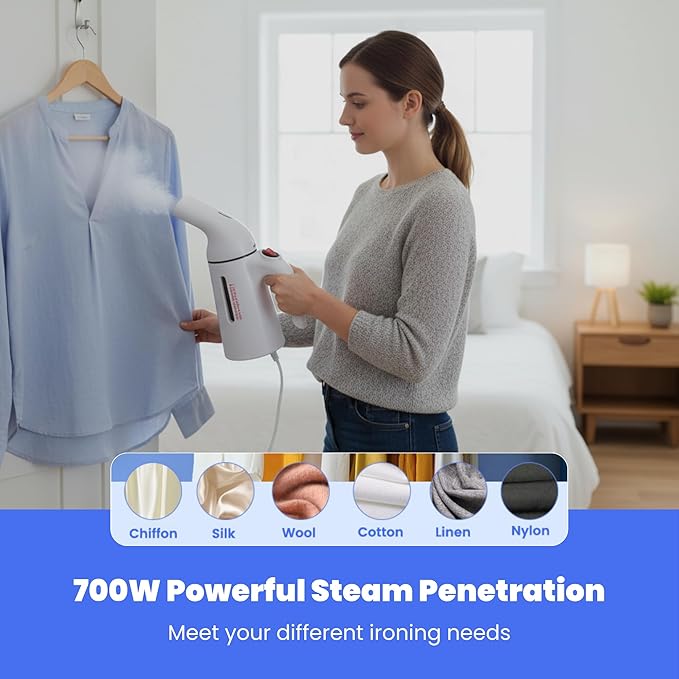 Handheld Garment Steamer – 700W Portable Clothes Steamer with ABS+PC+Stainless Steel+Silicone Build – Black Color, 110V with US Plug – Fast Heat-Up, Powerful Wrinkle Removal