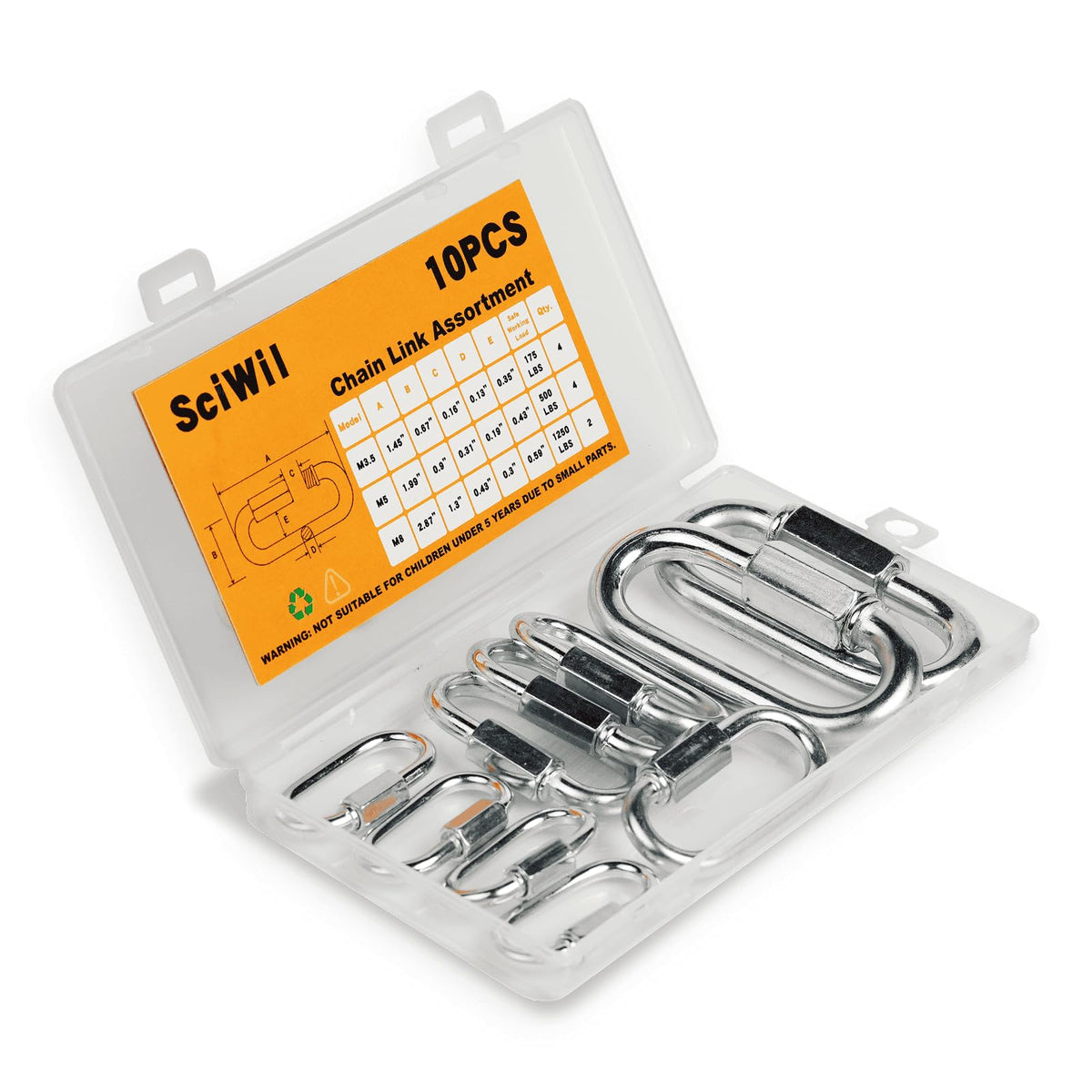 10 PCS Heavy Duty Chain Quick Links, 3 Sizes Locking - Image 1