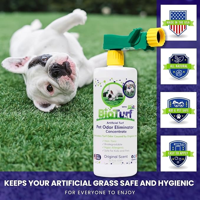 BioS+ Odor Eliminator Concentrate - Artificial Turf Cleaner for Dog Urine & Feces - Outdoor Yard Deodorizer Enzyme Odor Eliminator for Fake Grass, Patios, Kennels & Gravel - 32 oz Bottle