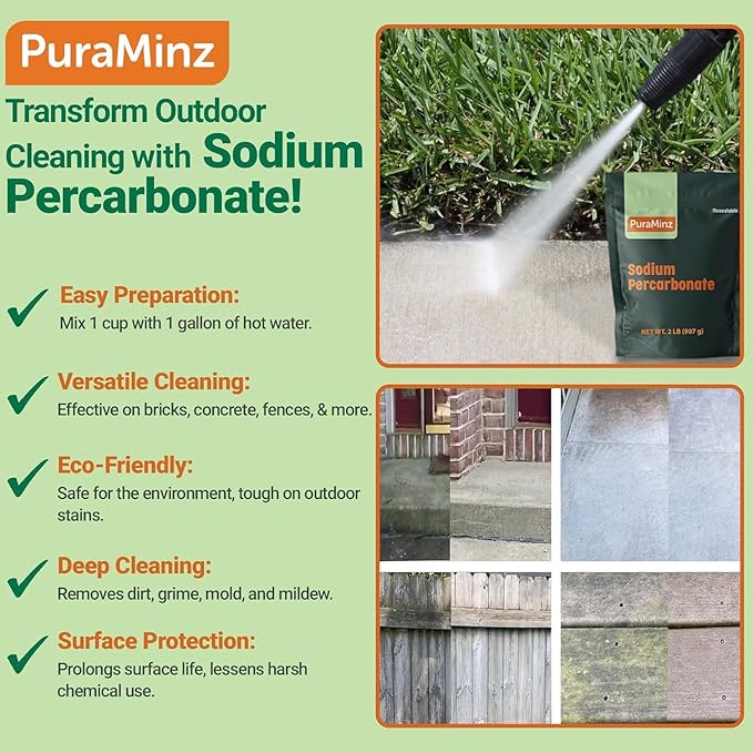 Sodium Percarbonate Powder 99.9% Purity - Oxygen Bleach, Hydrogen Peroxide Release Cleaner - Color-Safe Bleach Alternative for home and Laundry - 10 lbs