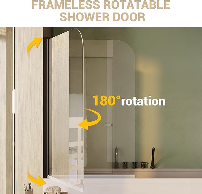 Bathtub Shower Screen 32 Inch W x 55 Inch H, Curved Splash Screen for Tub, 6mm Tempered Glass with Matte Black Aluminum Frame, Space-Saving Bathroom Upgrade