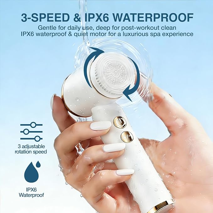 Electric Face Scrubber & Facial Cleansing Brush - 6-in-1 Exfoliating Face Scrubber Kit, 3 Speeds, IPX6 Waterproof Face Brush for Deep Cleaning, Massage & Gentle Exfoliation-Milk White