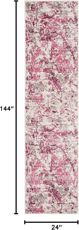 SAFAVIEH Skyler Collection 2' x 12' Pink / Ivory SKY186N Modern Abstract Non-Shedding Living Room Bedroom Runner Rug