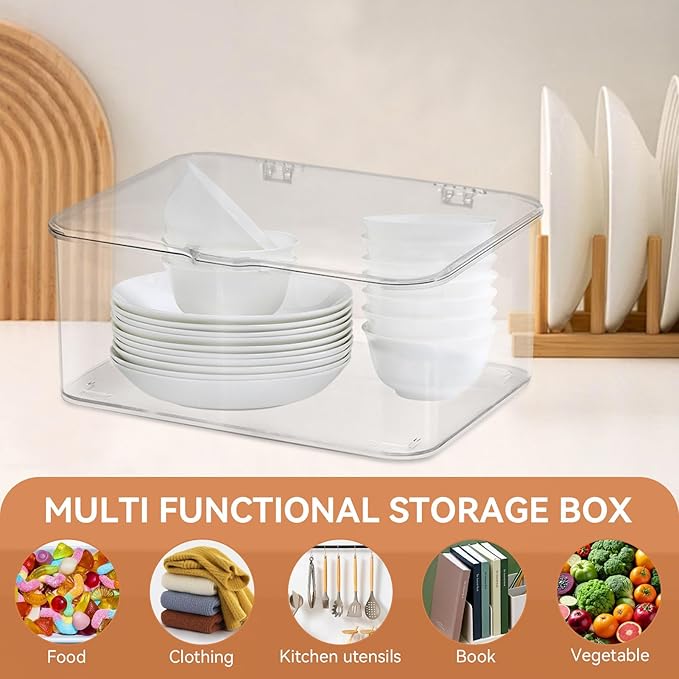 Plastic Box with Lid, Clear Storage Bins Containers Large Stackable Pencil Box Drawer Organizer Containers 8.9 X 6.5 X 3.9in for Organizing Art Craft, Sewing, Makeup, Nail Supplies