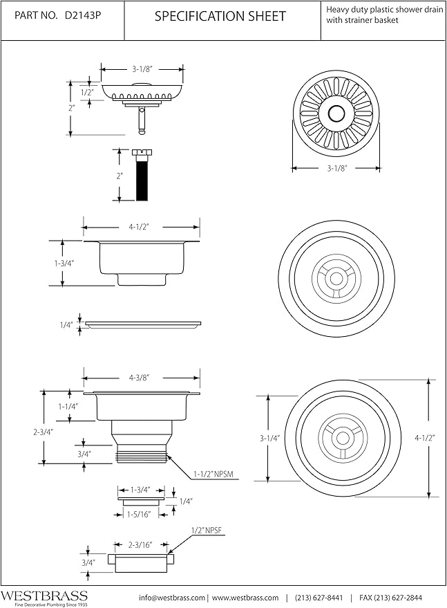 Westbrass D2143P-12 4-3/8" Push-Pull Style Large Kitchen Sink Basket Strainer, Oil Rubbed Bronze