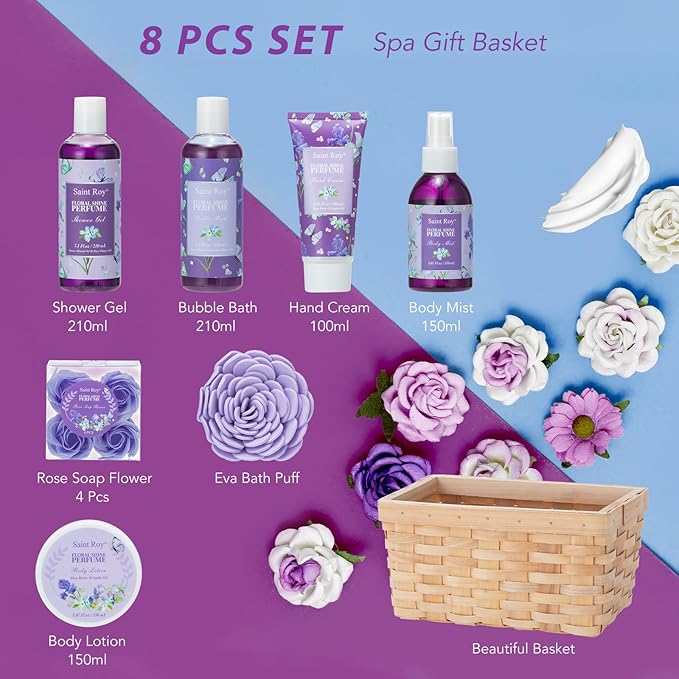 Bath & Shower Gifts for Women, Perfume Bath and Body Gift Basket, Skin Care Set, Spa Kit, Self-Care Set, Home Spa Gift, Pampering Kit, Relaxation Gift, Birthday, Christmas, Mother Day, Anniversary