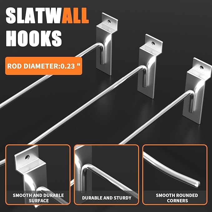 2”Slatwall Hooks, Silvery Slat Wall Display Hook, 25 PCS Slat Wall Panel Accessory Hooks