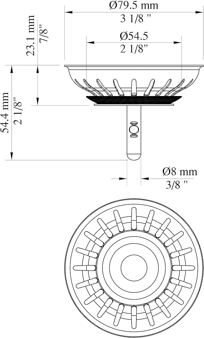 KANARY Stainless Steel Kitchen Sink Strainer Basket-Replacement for Standard Drains(3-1/2 Inch)-Ball-Lock Rubber Stopper (2-Pack, Stainless Steel)