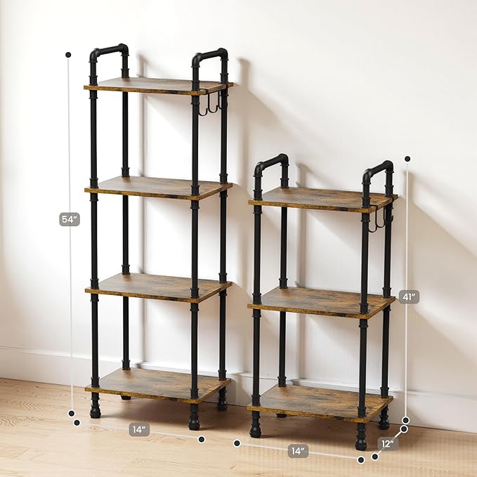 Aduanbang 4-Tier Industrial Pipe Ladder Shelf, Vintage Style Bookshelf, Freestanding Storage Rack Organizer for Living Room, Bedroom, Kitchen (Brown(4-Tier))