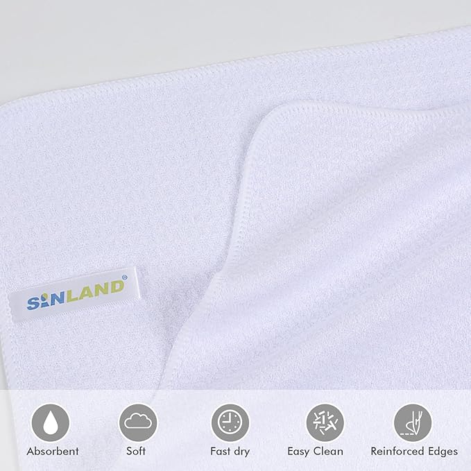 SINLAND Microfiber Kitchen Towel Premium Sublimation Blank Towels Fast Drying Tea Towel Polyester Dish Towels for Drying Dishes 16 Inch X 16 Inch 10 Pack White