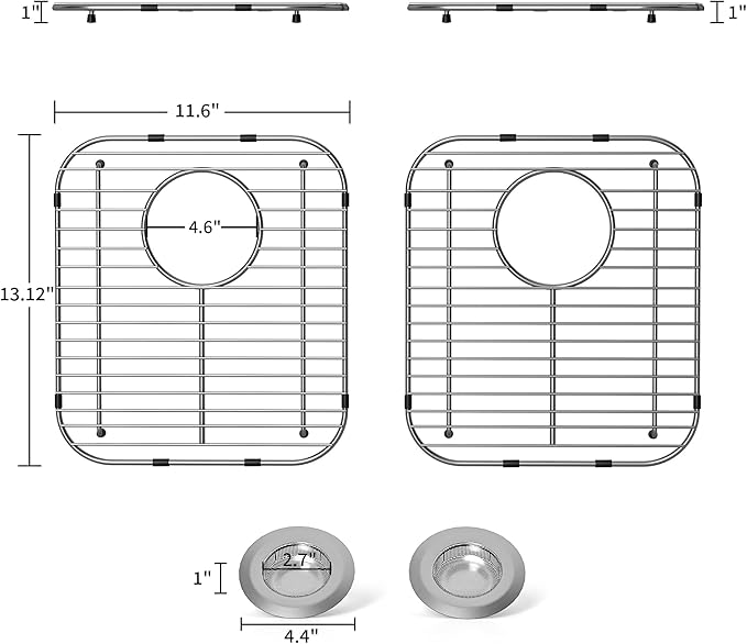 2Pack Stainless Steel Kitchen Sink Grid,13.2" x 11.6" x 1.2" Sink Protectors With Rear Drain Hole,Sink Rack for Bottom of Sink, Anti-rust Metal Sink Bottom Grid With 2Pack Sink Strainers