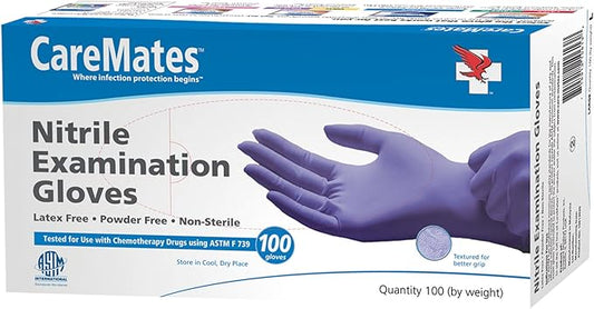 CareMates Nitrile Medical Exam Gloves, Latex Free Rubber, Powder Free, Extra Strong, 4 Mil Thick, Certified for Home Infusion, First Aid, Food Safe, Cleaning Gloves, X-Large, 100-Count