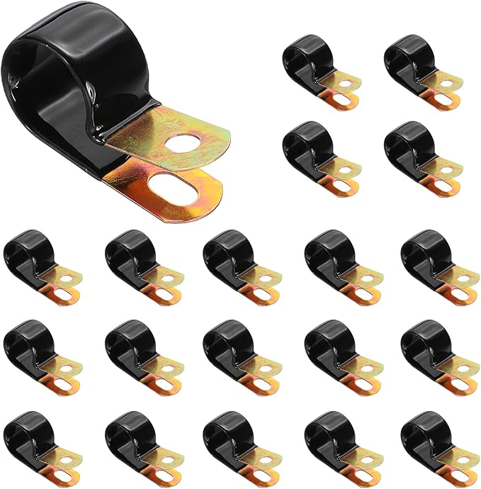 PATIKIL 7/8 Inch Vinyl Coated Cable Clamps, 50 Pack Galvanized Steel Metal Cable Clips Rubber Cushion Insulated Pipe Clamps for Tube Lines Cord Wire Management, Black