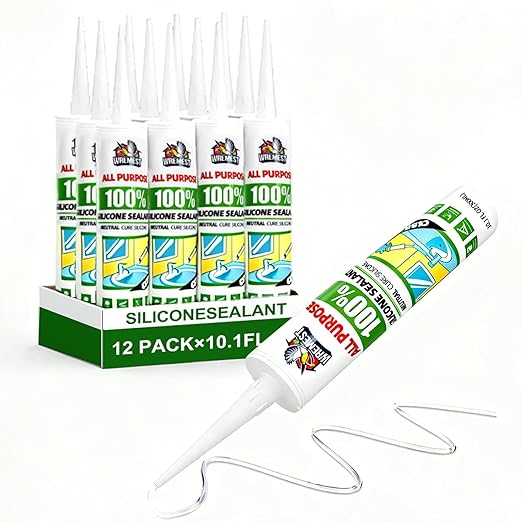 Waterproof Silicone Caulk, 10 fl oz, 12 Pack, Clear