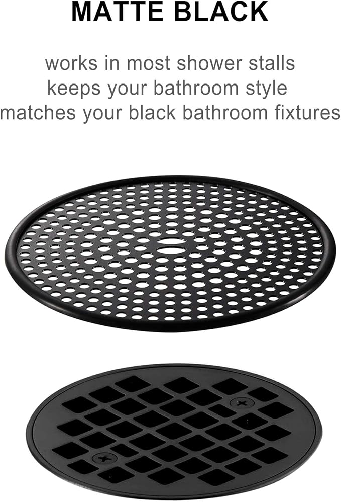 304 Stainless Steel Hair Catcher Shower Drain Cover with Silicone, Shower Stall Drain Strainer, Bathtub Hair Stopper, Bathroom Hair Trap Floor Drain Protector, Matte Black 4.33 Inches Round Flat